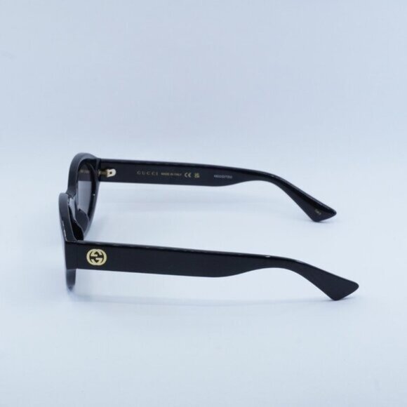 Gucci GG1579S 001 Sunglasses Shiny Black Oval Frame, Grey Lenses - Picture 8 of 10